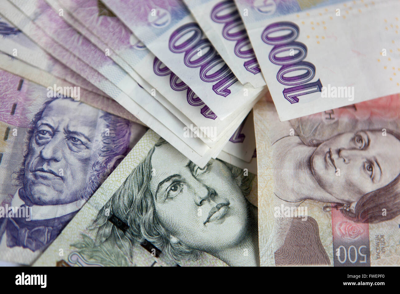 Der tschechischen Banknoten, Papiergeld Stockfoto