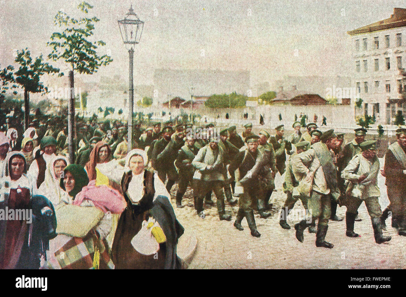 Der Fall von Warschau, August 1915. Die russischen Hauptteil zieht sich aus der Stadt. Ersten Weltkrieg Stockfoto