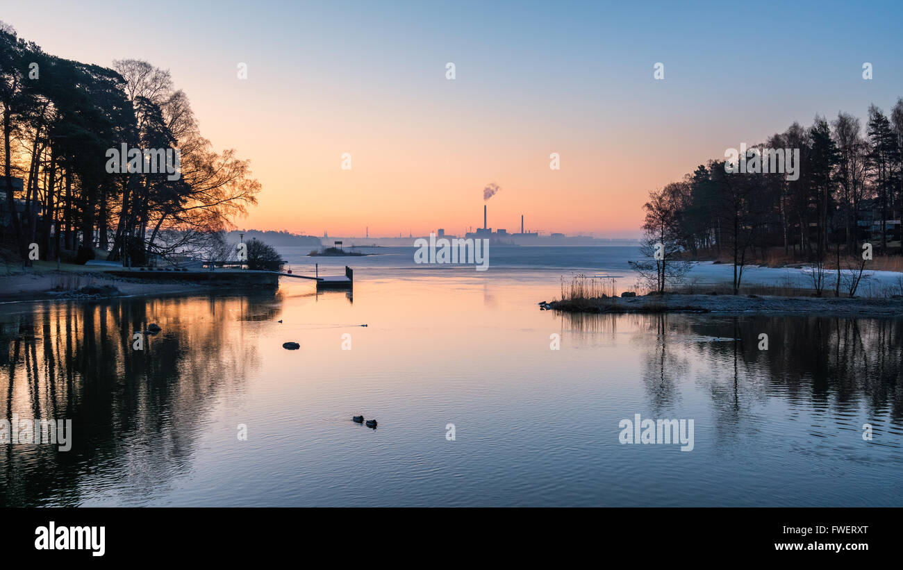 Frühling-Sonnenaufgang in Helsinki, Finnland, Europa, EU Stockfoto