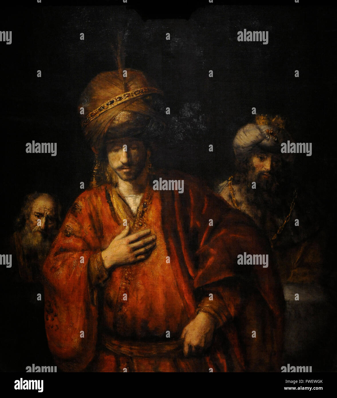 Rembrandt Harmenszoon van Rijn (1606-1669). Niederländischer Maler. Haman erkennt sein Schicksal, 1660-1665. Die Eremitage. Sankt Petersburg. Russland. Stockfoto