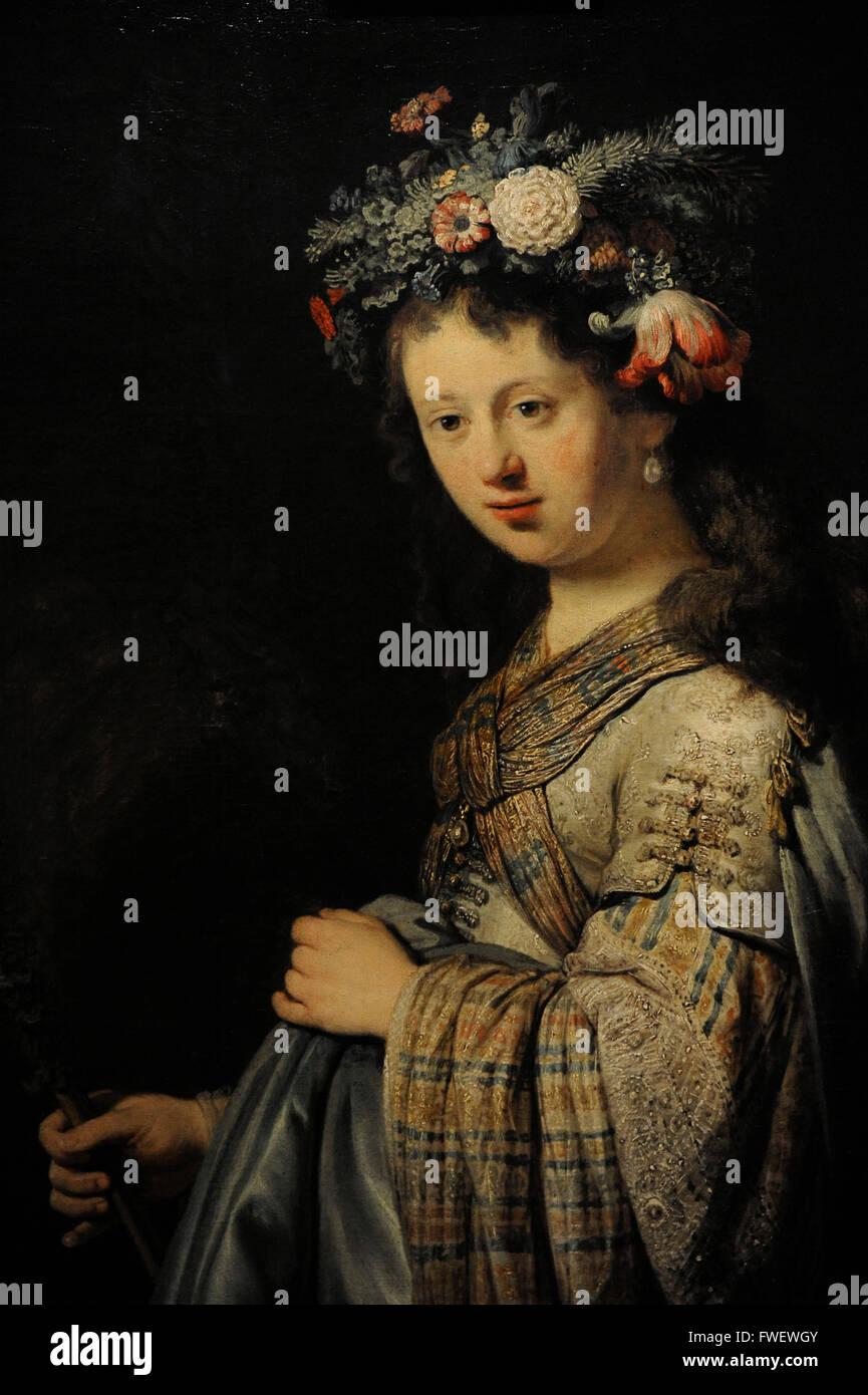 Rembrandt Harmenszoon van Rijn (1606-1669). Niederländischer Maler. Flora, 1634. Detail. Die Eremitage. Sankt Petersburg. Russland. Stockfoto