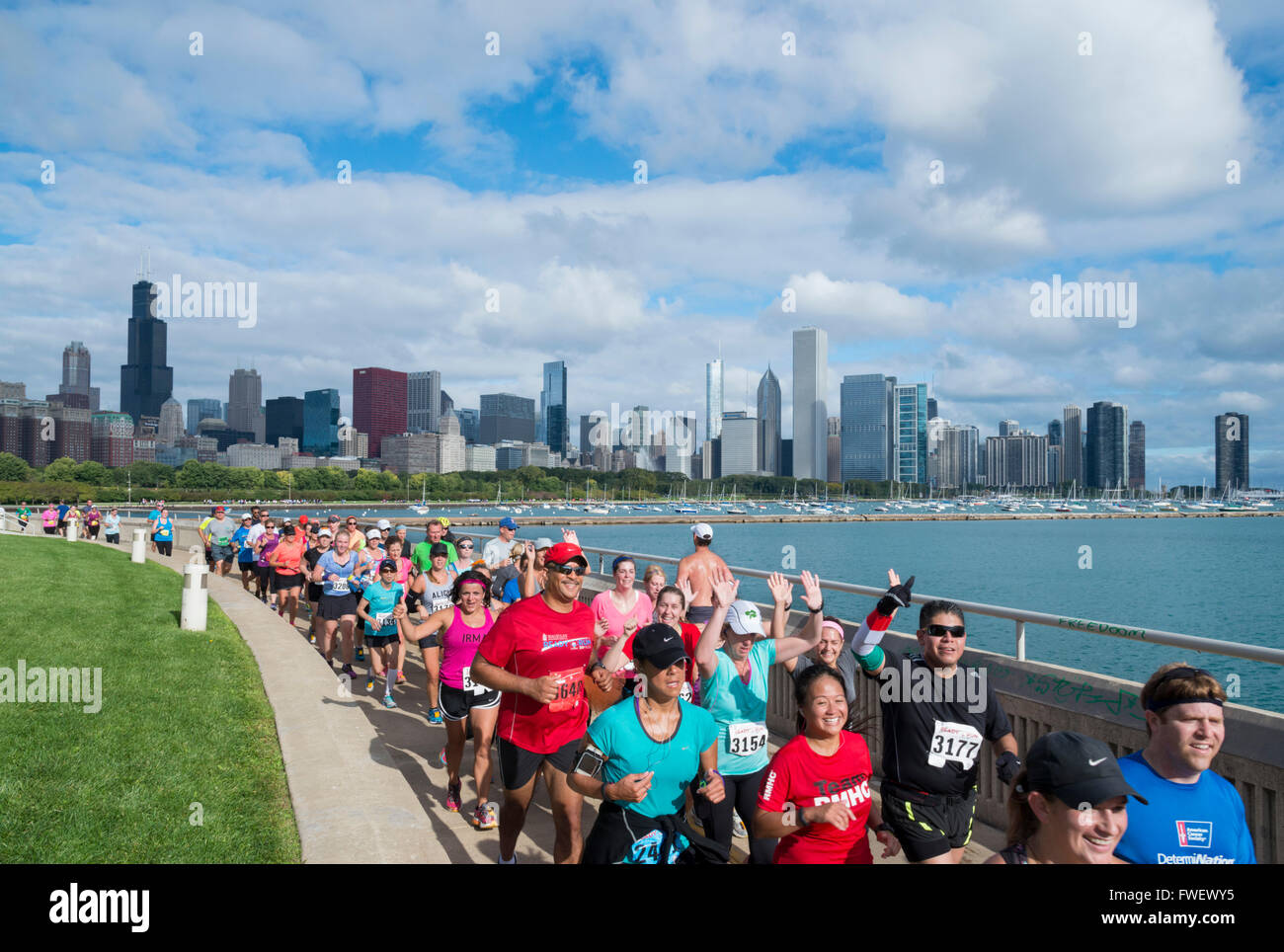 Die Chicago-Marathon entlang der Seeufer, Downtown Chicago, Illinois, Vereinigte Staaten von Amerika, Nordamerika Stockfoto