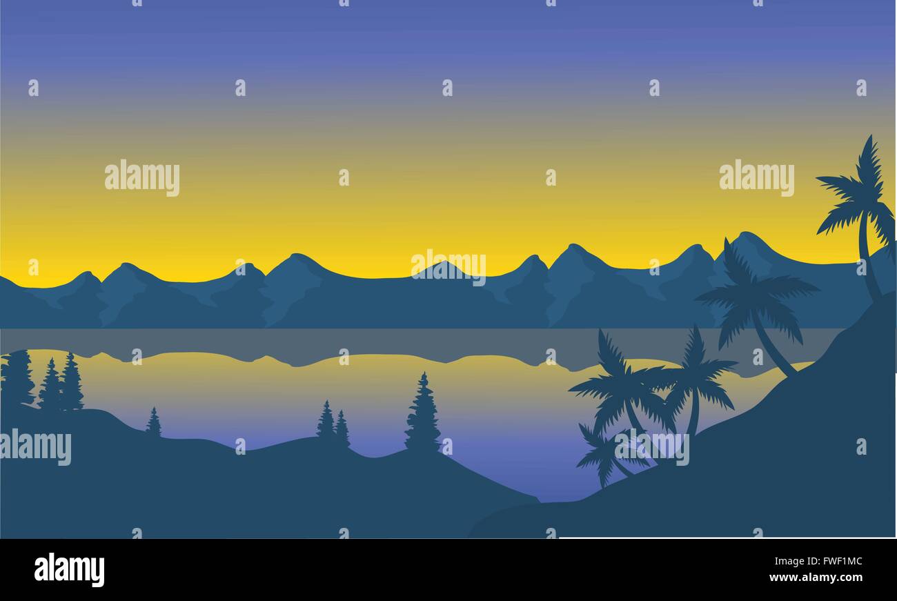 Silhouette von Strand und Bergen Stock Vektor