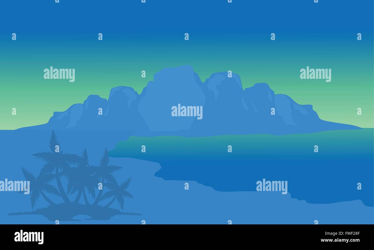 Ansicht-Strand und Hochland mit blauem Hintergrund Stock Vektor