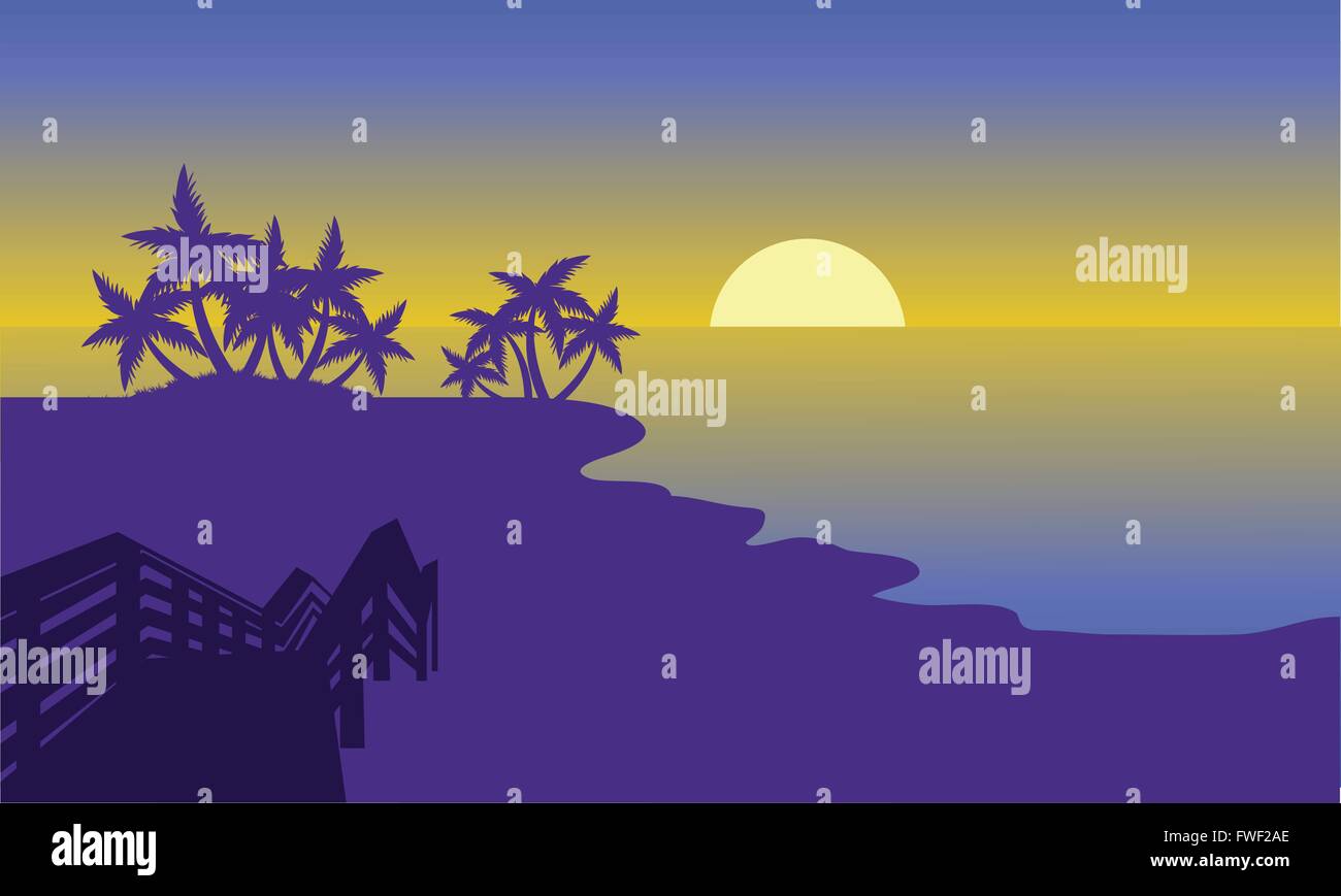 Silhouette der Strand mit Mond Stock Vektor