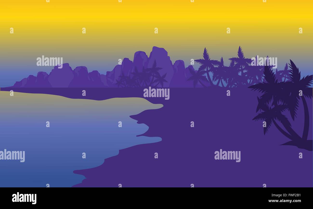 Silhouette der Strand mit lila Hintergrund Stock Vektor