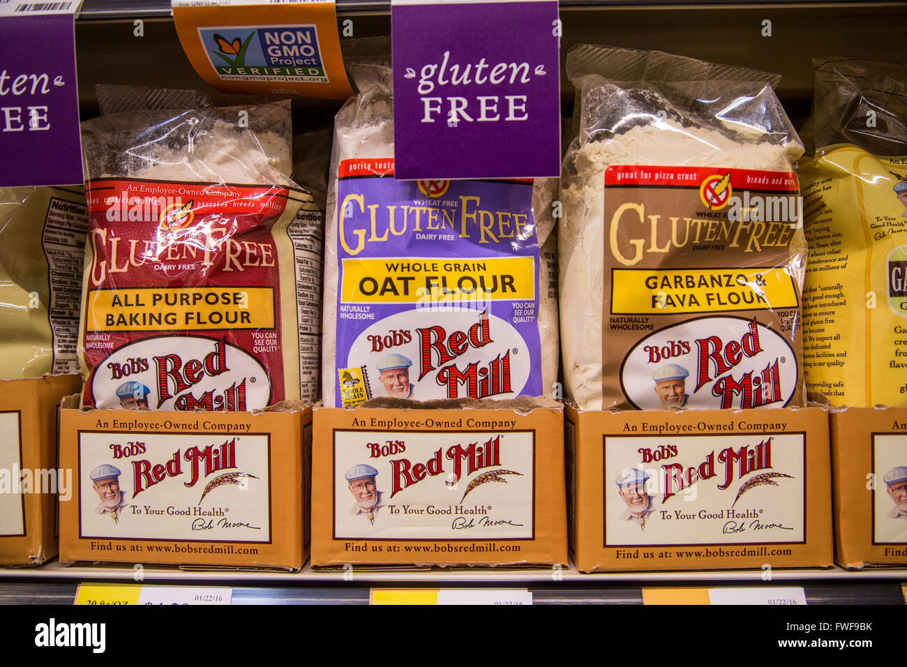 glutenfreie Produkte im Regal ein Lebensmittelgeschäft. Stockfoto