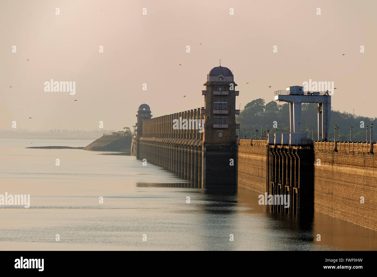 Tungabhadra Dam Sonnenuntergang, in der Nähe von Hospet Stockfoto