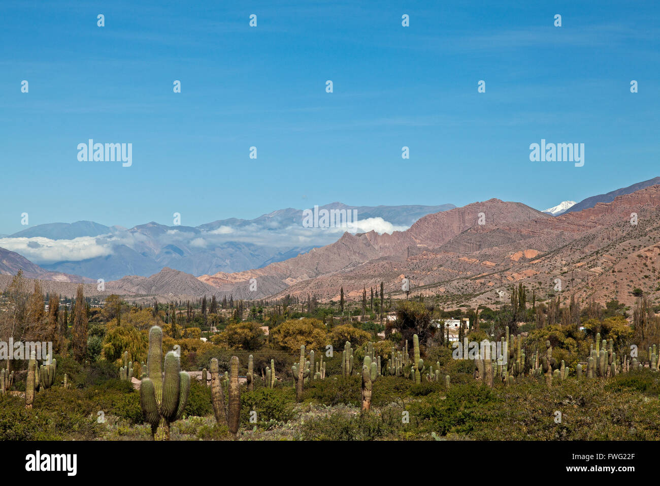 Blick auf die Anden Stadt Tilcara, Provinz Jujuy, Argentinien Stockfoto