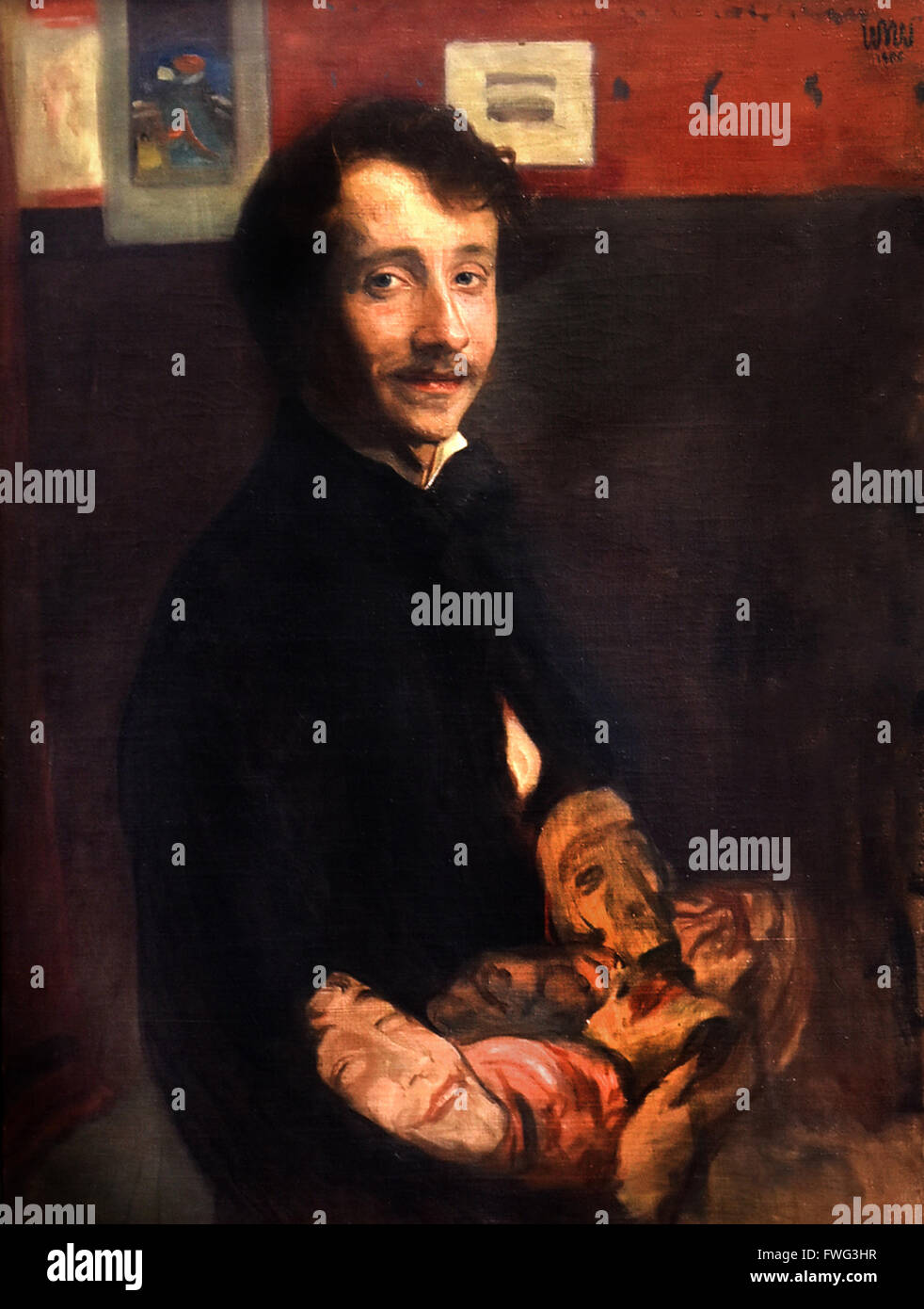 Selbstporträt mit Masken 1900 Wojciech Weiss 1875 – 1950 Polnischer Maler und Zeichner der Bewegung Junges Polen. Stockfoto