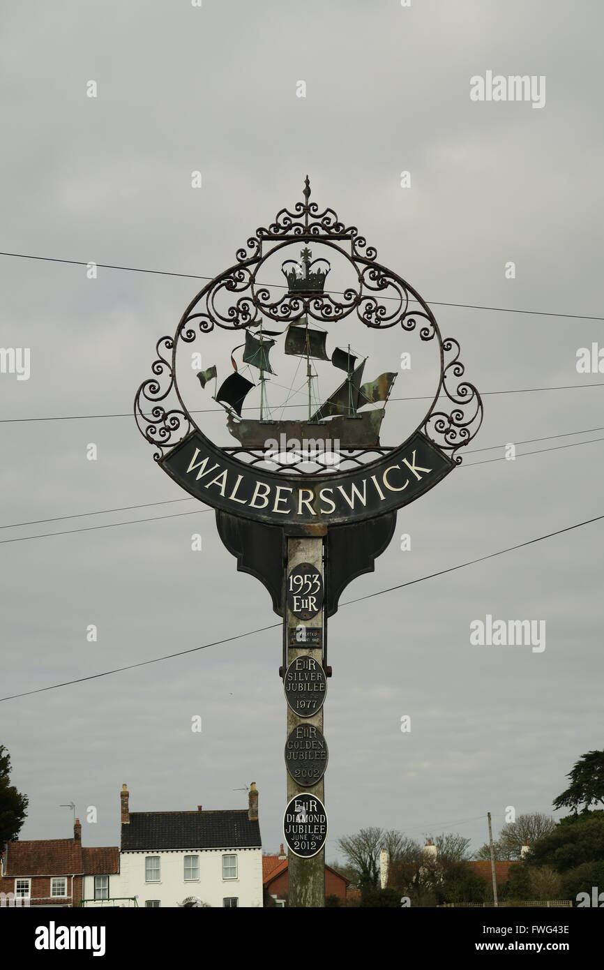 Ortsschild, Walberswick Stockfoto