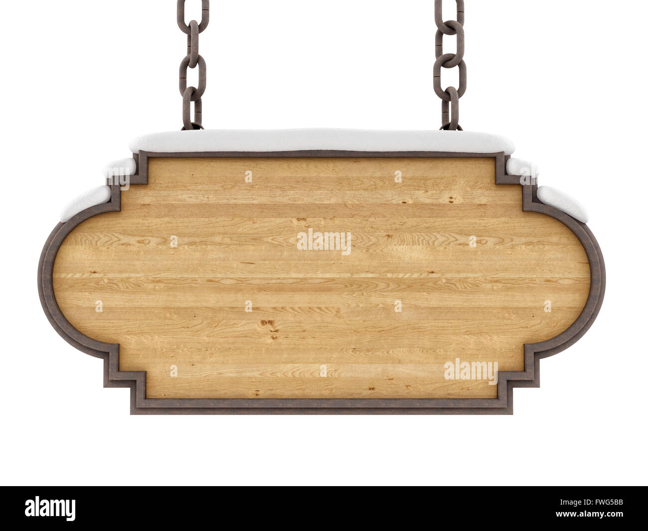 Holz Schild mit Schnee Stockfoto