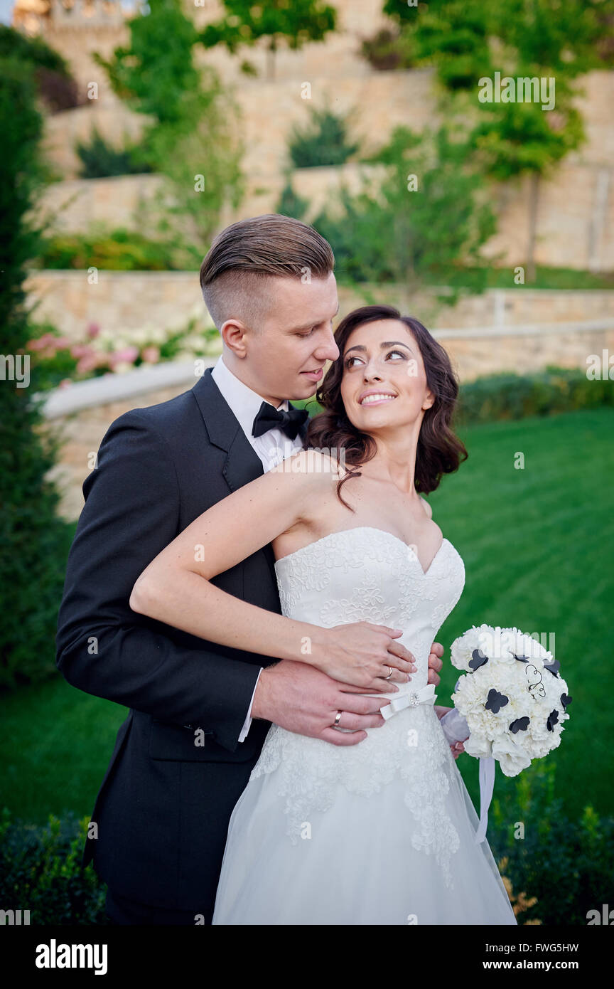 Porträt glückliche Braut und Bräutigam auf ihrer Hochzeit Stockfoto