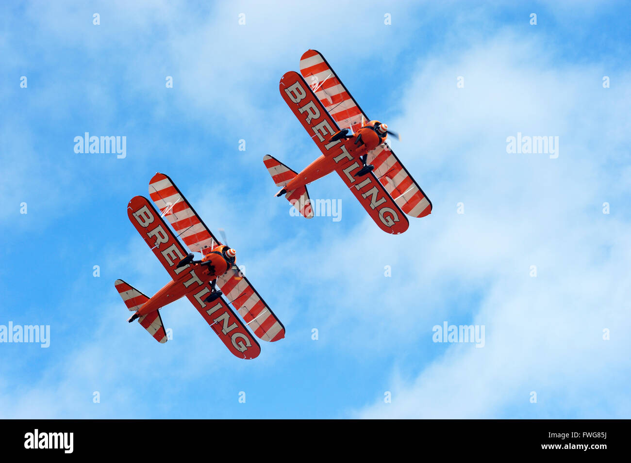 Breitling Wingwalkers aerobatic Team Boeing Stearman Doppeldecker in East Fortune Airshow 2011 anzeigen Stockfoto
