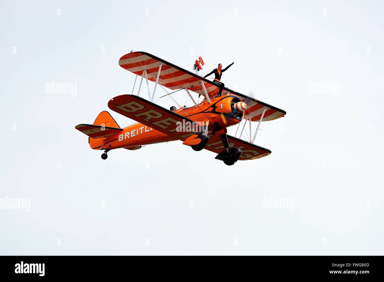 Breitling Wingwalkers aerobatic Anzeige Mannschaft Boeing Stearman Doppeldecker auf East Fortune Airshow 2011 Stockfoto