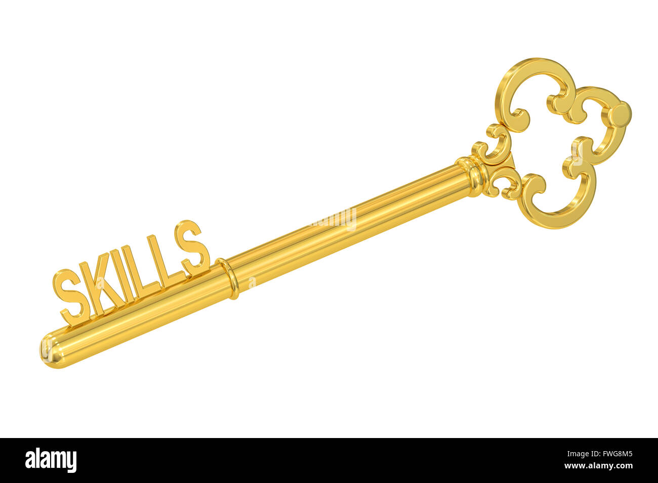 Fähigkeiten - goldene Schlüssel, 3D-Rendering isoliert auf weißem Hintergrund Stockfoto