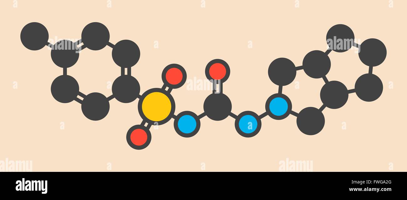 Gliclazide Diabetes Medikament Molekül Sulfonylurea Klasse antidiabetischen Agent stilisierte Skelettformel (chemische Struktur) Atome Stockfoto