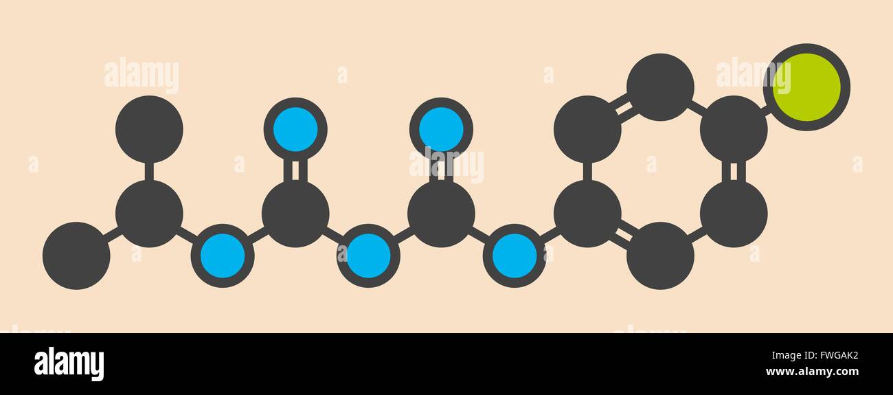 Proguanil prophylaktische Malaria Medikamentenmolekül, das stilisierte Skelettformel (chemische Struktur) Atome als dargestellt sind farblich gekennzeichnet Stockfoto
