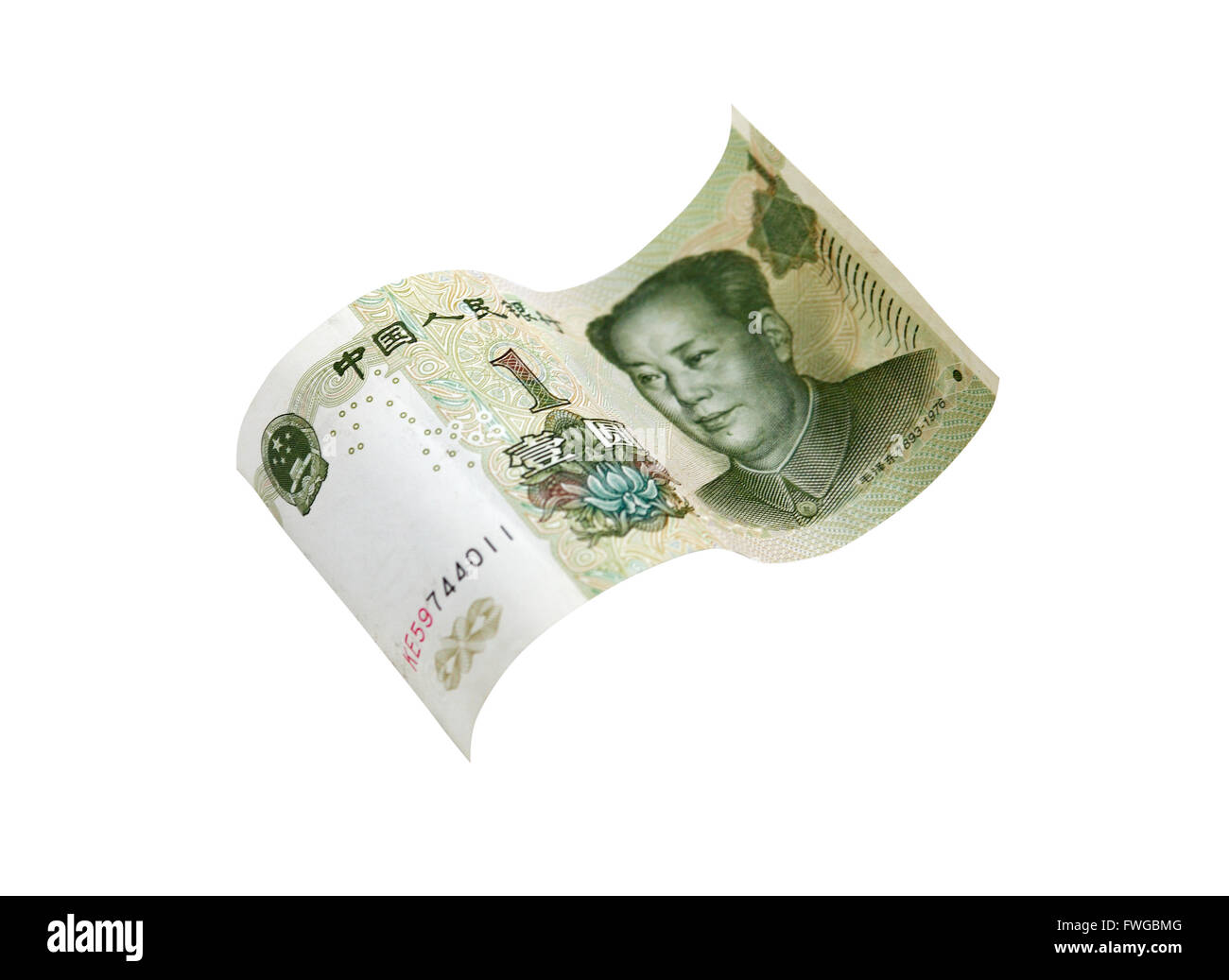 Eine chinesische Yuan-Banknote isoliert auf weißem Hintergrund mit Beschneidungspfad Stockfoto