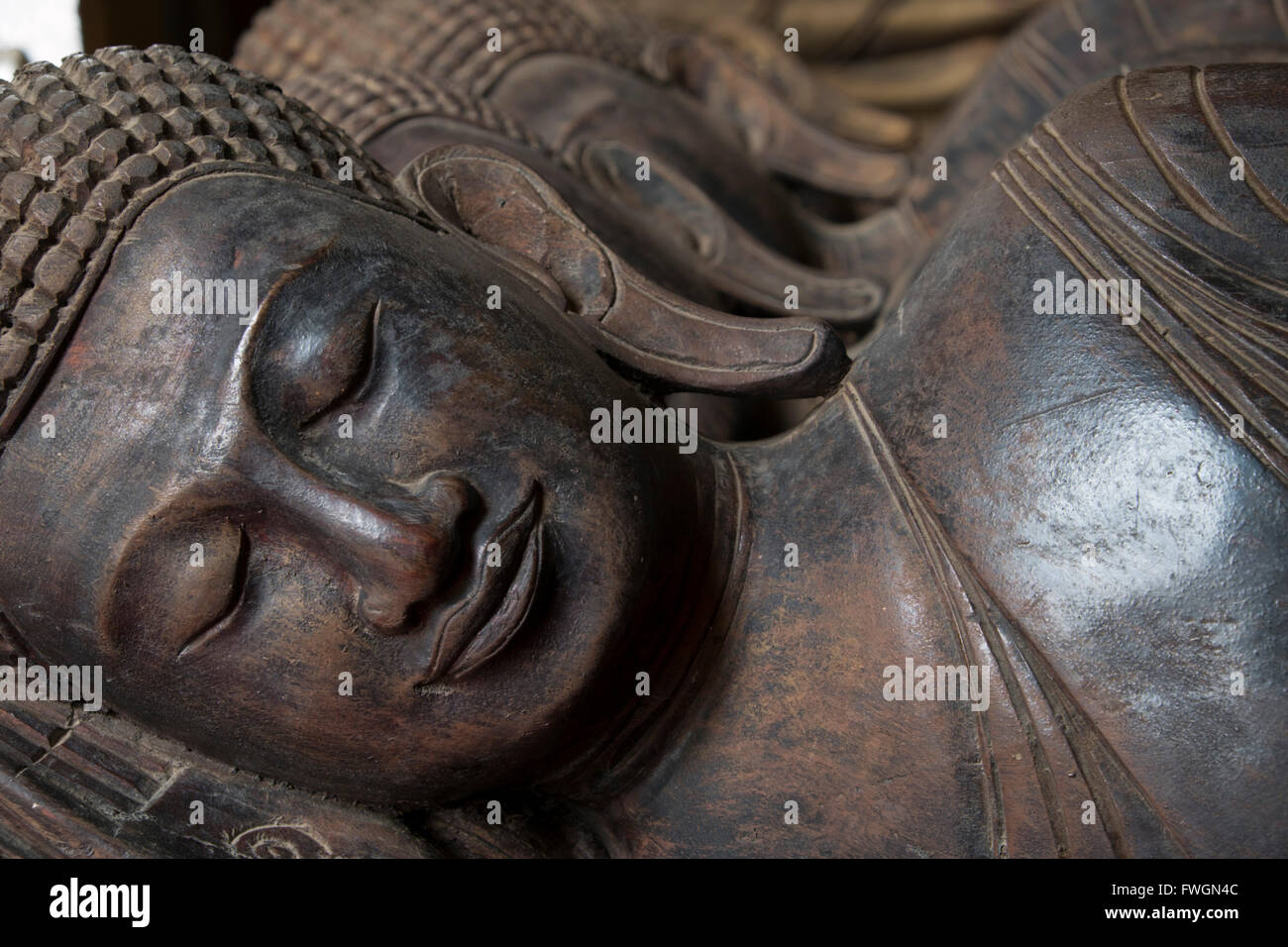 Geschnitzten Buddha-Köpfe, Phnom Penh, Kambodscha, Südost-Asien Stockfoto