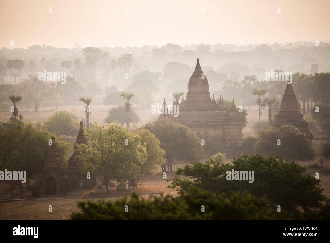 Sonnenaufgang auf die Tempel von Bagan (Pagan), Myanmar (Burma), Asien Stockfoto