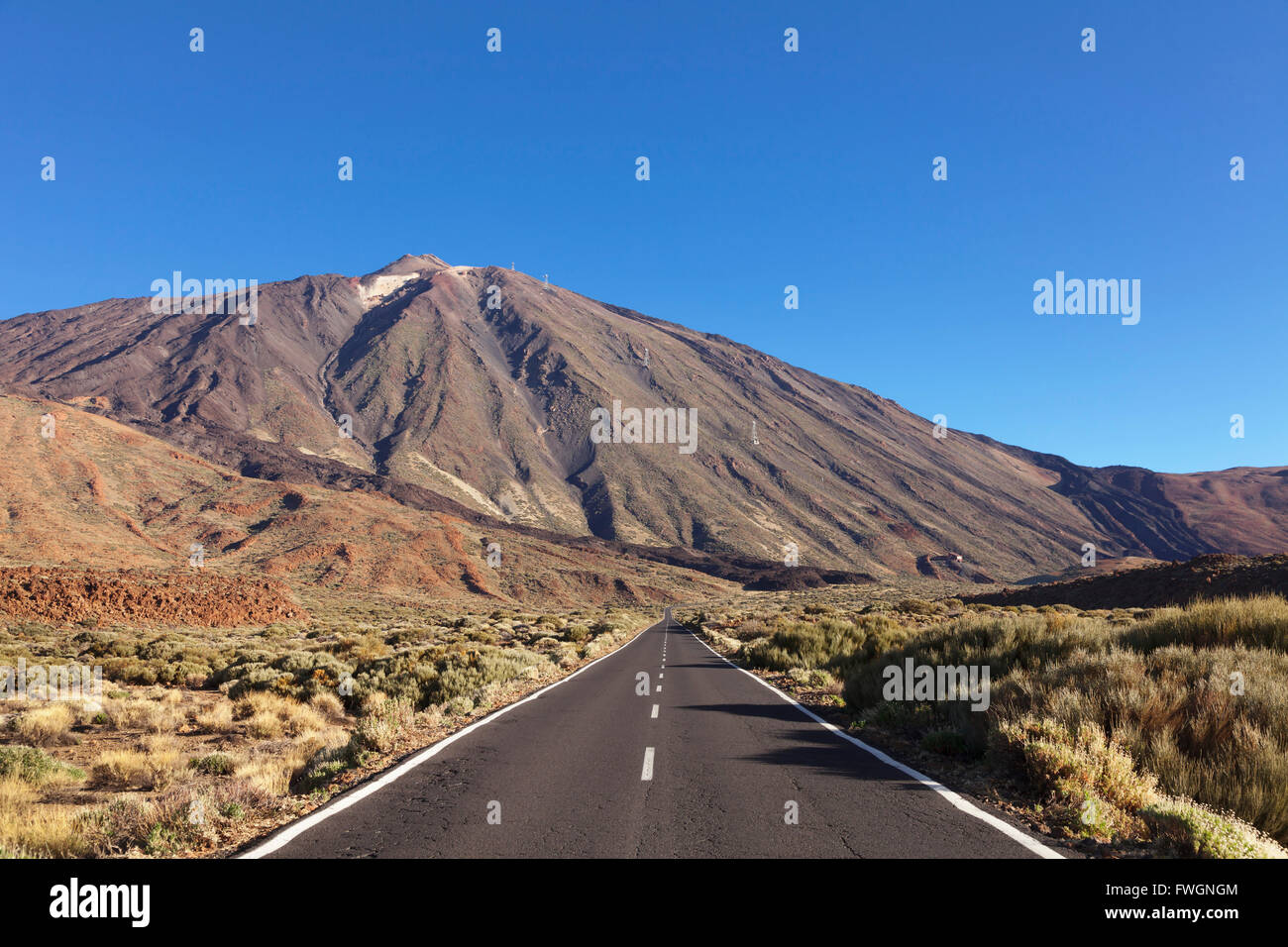 Straße durch Caldera de Las Canadas, Pico del Teide Nationalpark Teide, UNESCO, Teneriffa, Kanarische Inseln, Spanien Stockfoto