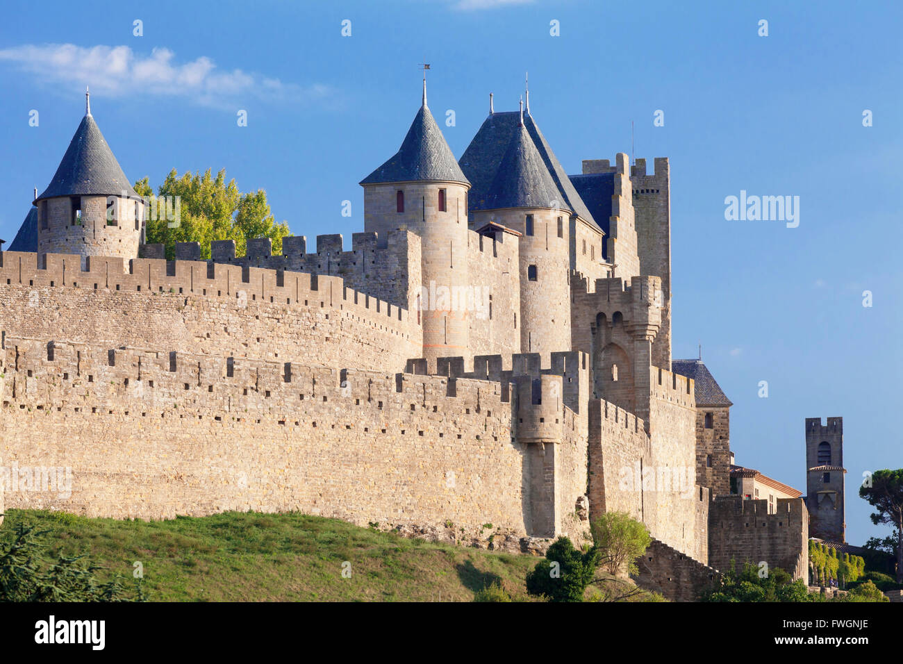 La Cite, mittelalterliche Festungsstadt Carcassonne, UNESCO-Weltkulturerbe, Languedoc-Roussillon, Frankreich, Europa Stockfoto