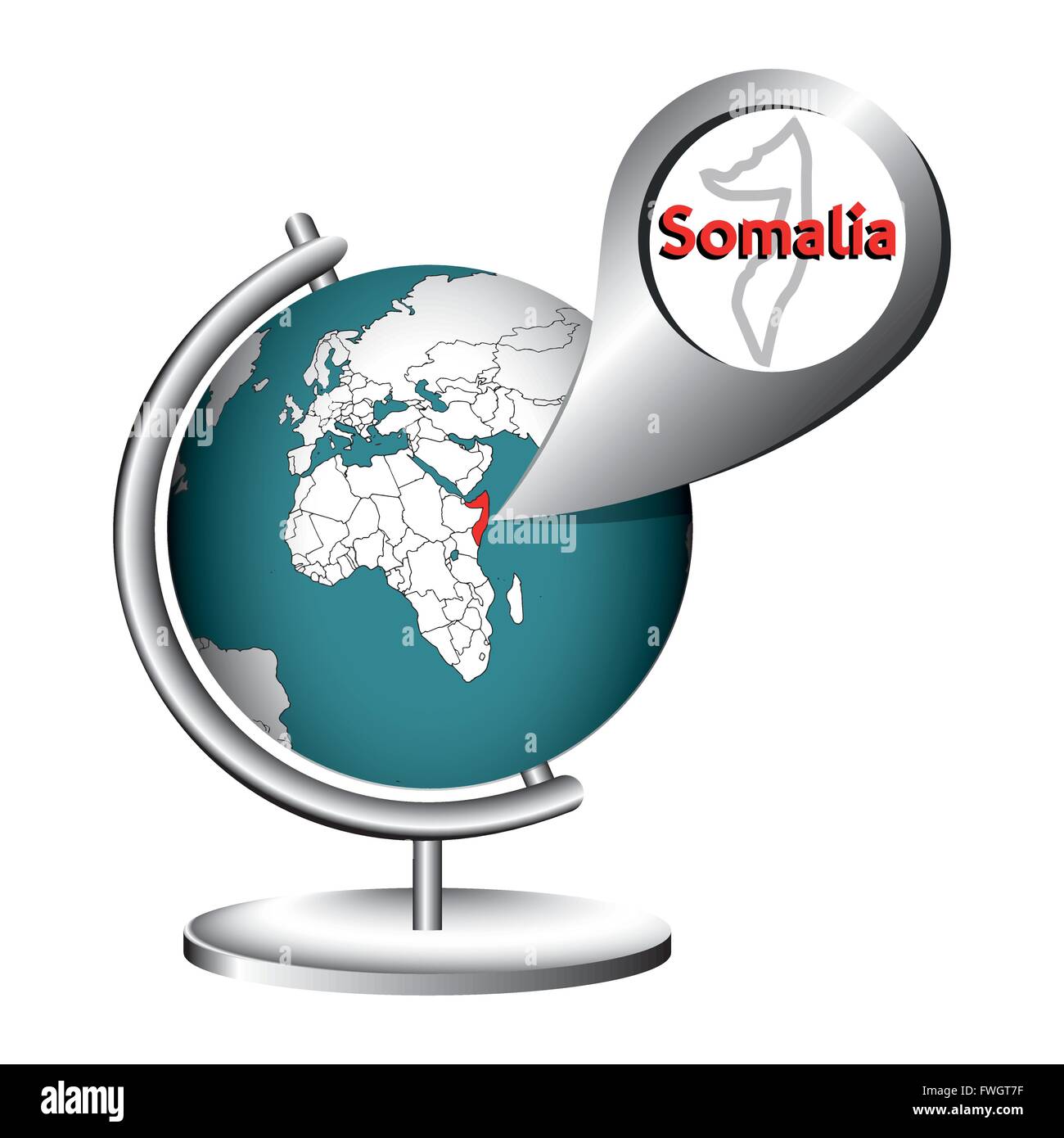 Abbildung Vektor Grafik Globus Somalia für verschiedene Zwecke im Bereich Web- und Grafikdesign Stock Vektor