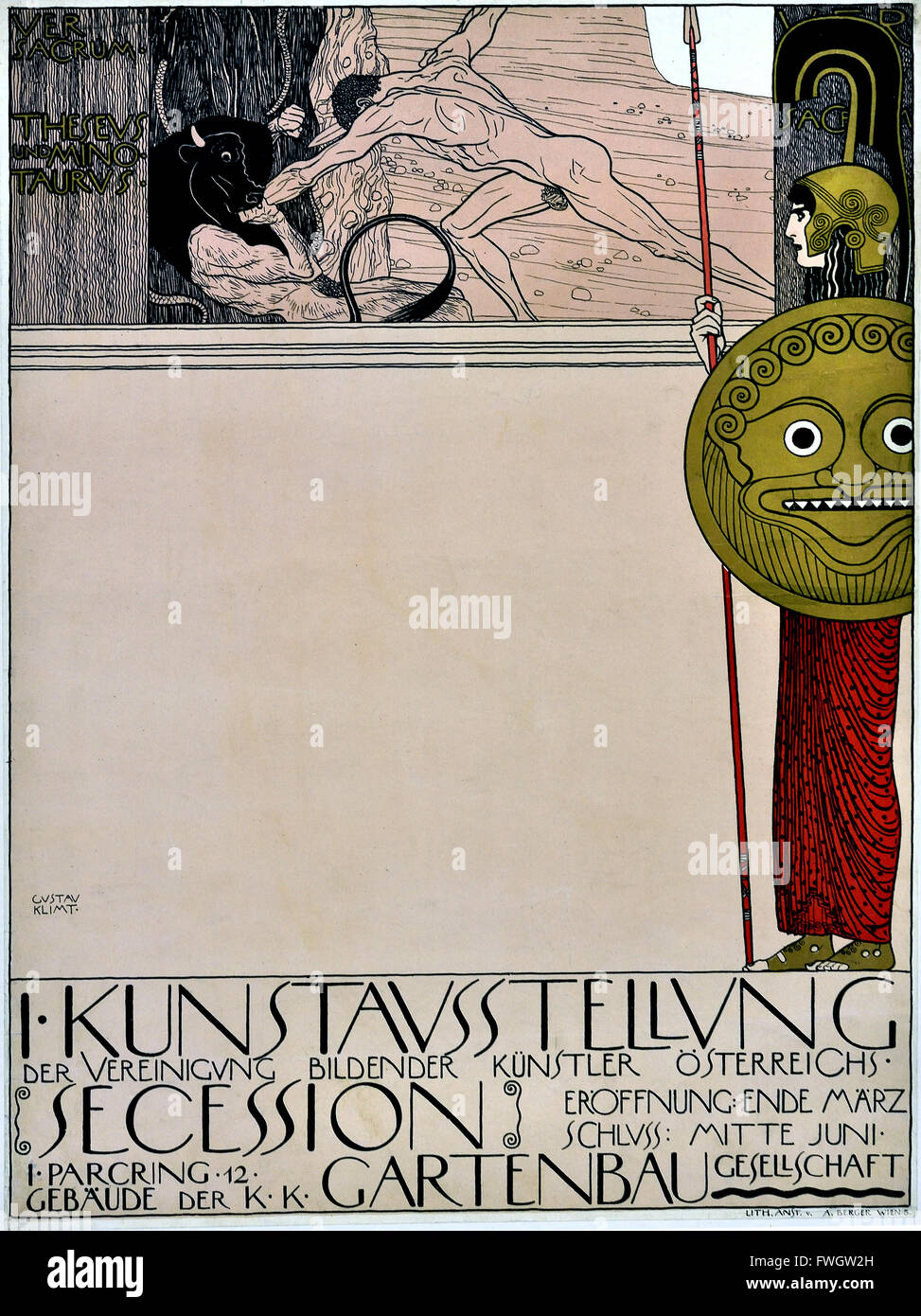 Plakat für die erste Ausstellung der Wiener Secession (Uncensored) 1898 Gustav Klimt 1862-1918 österreichischen symbolistischen Maler der Wiener Secession Bewegung Österreich Stockfoto