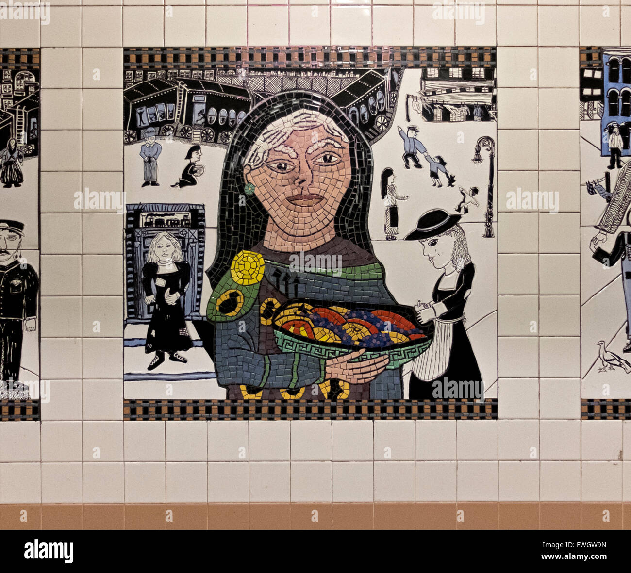 U-Bahn-Kunst in der Christopher Street stop auf der IRT 7. Avenuie Linie in West Village, New York City. Stockfoto