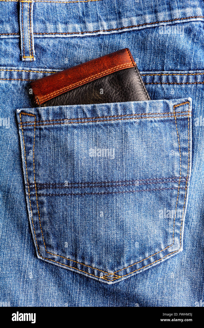 Denim Jeans Tasche mit Geldbeutel, stossen. Stockfoto