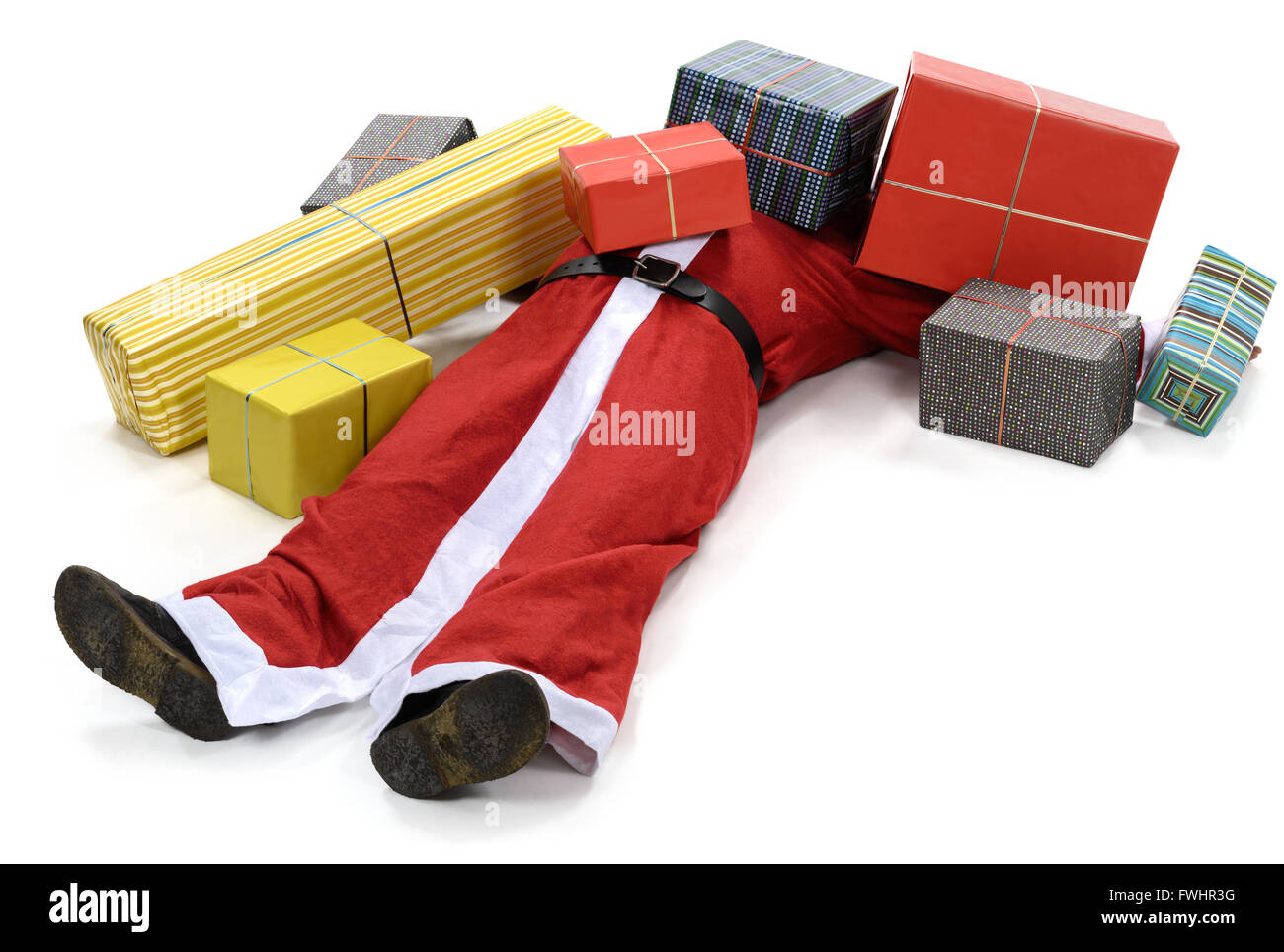 Überwältigt Weihnachtsmann Weihnachtsgeschenke Geschenke Ko Stockfoto