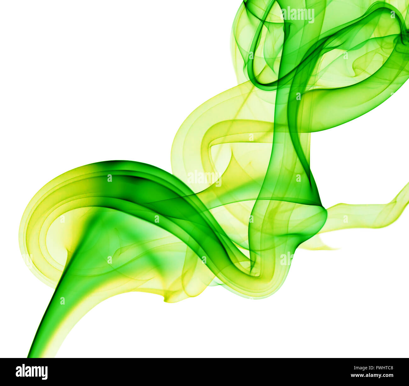 Grün und gelb Rauch auf dem weißen Hintergrund. Stockfoto