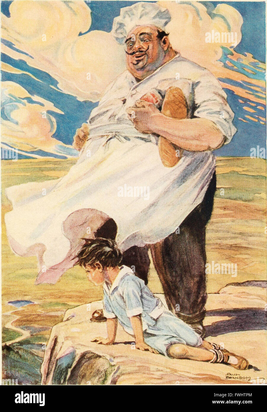 Ein Kinderbuch mit dem Titel „The Sandman's Mountain“ aus dem Jahr 1920, das Kindern vorgelesen werden soll, mit fantasievollen Abenteuern und skurrilen Charakteren. Stockfoto