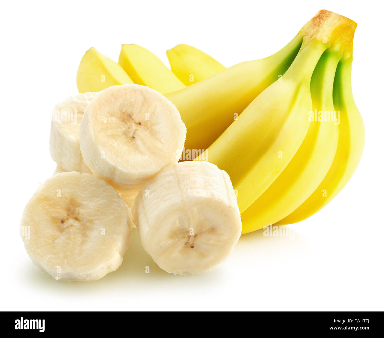 Bananen auf dem weißen Hintergrund isoliert. Stockfoto