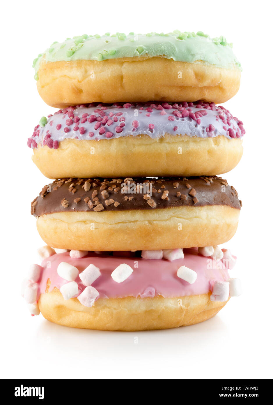 glasierte Donuts isoliert auf weißem Hintergrund. Stockfoto
