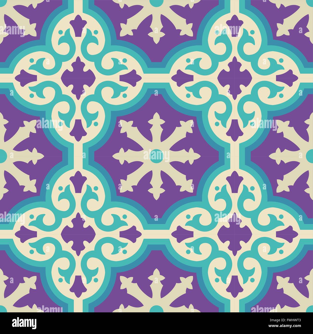 Vintage marokkanische Keramik Boden nahtlose Kachelmuster mit geometrischen Formen und modernen Farben. EPS10 Vektor. Stock Vektor