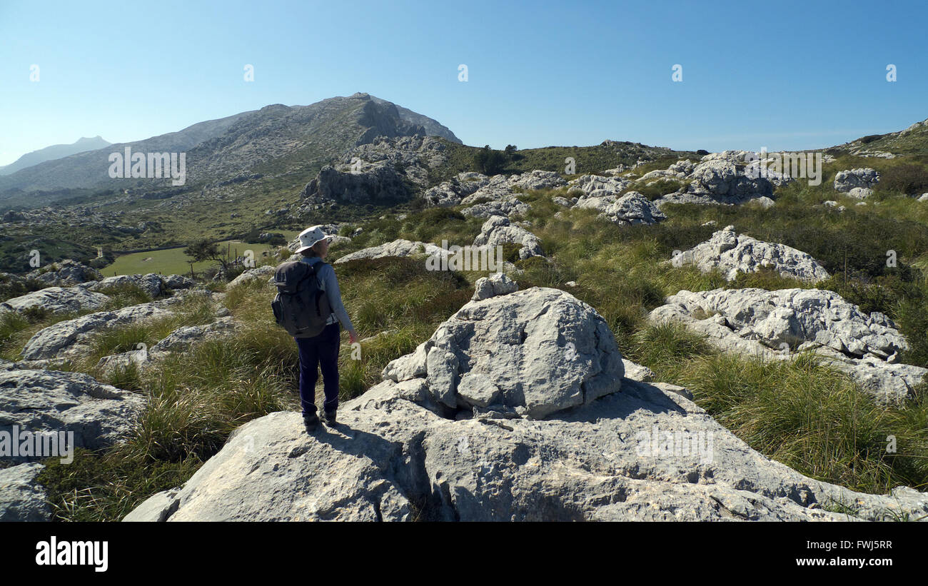 Walker, die Überschrift für die Oberseite des La Cuculla de Fartaritx, Pollensa, Mallorca, Spanien, Stockfoto