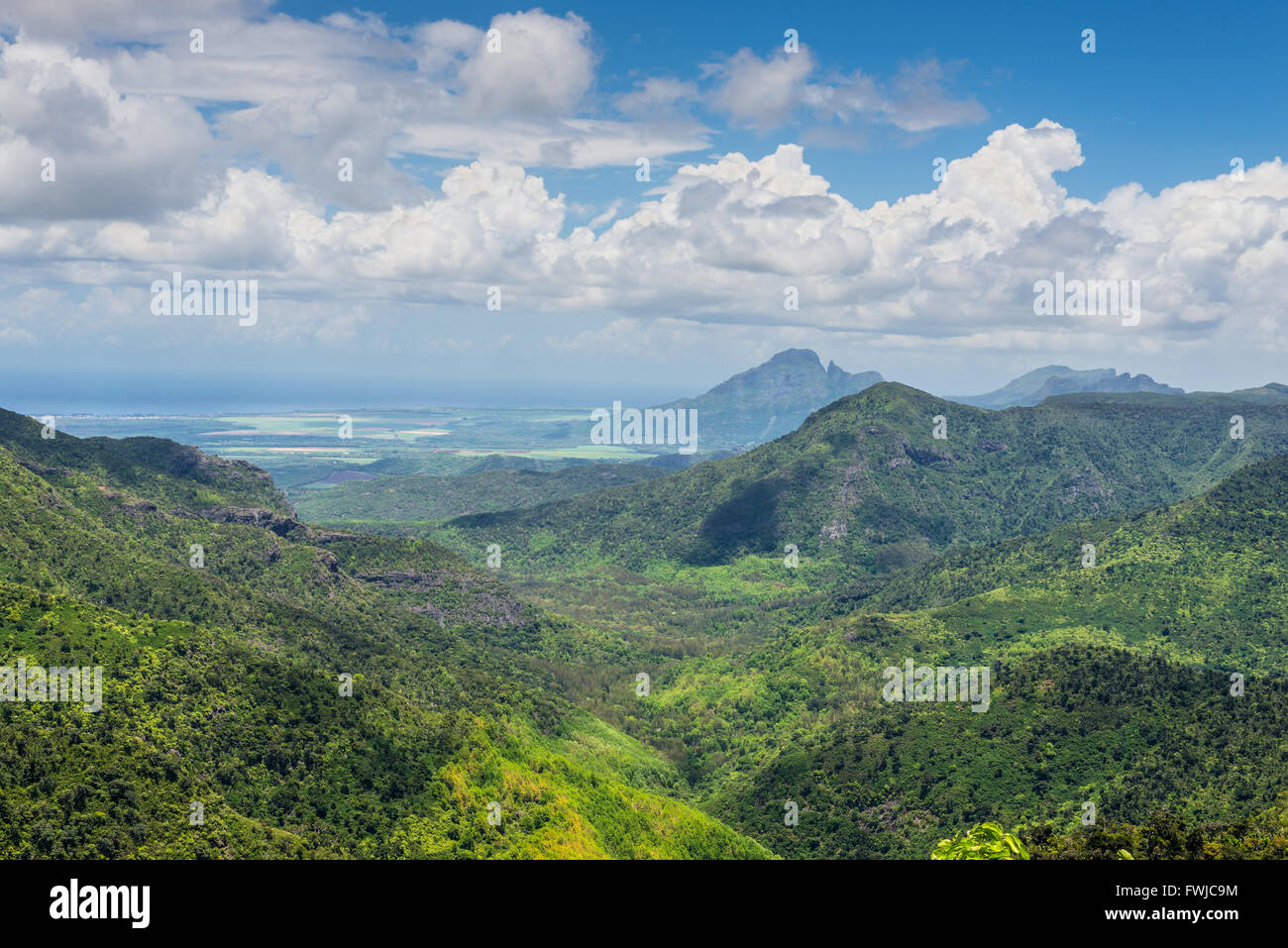 Panoramablick auf der Black River Gorges National Park, Schluchten Aussichtspunkt in Mauritius Stockfoto