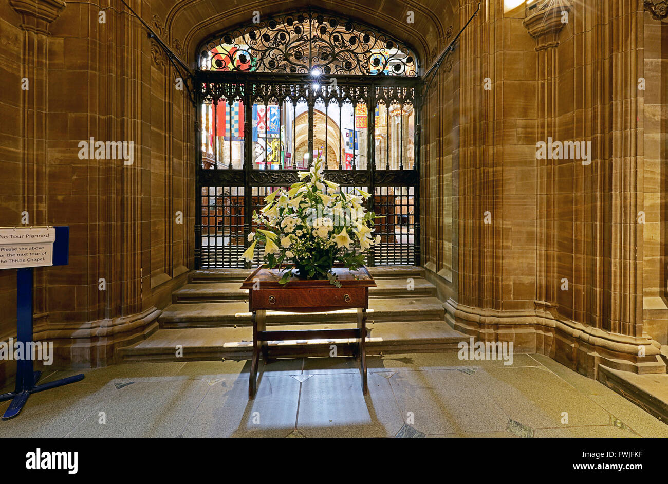 Blumenarrangements. St Giles Cathedral.Edinburgh. Stockfoto