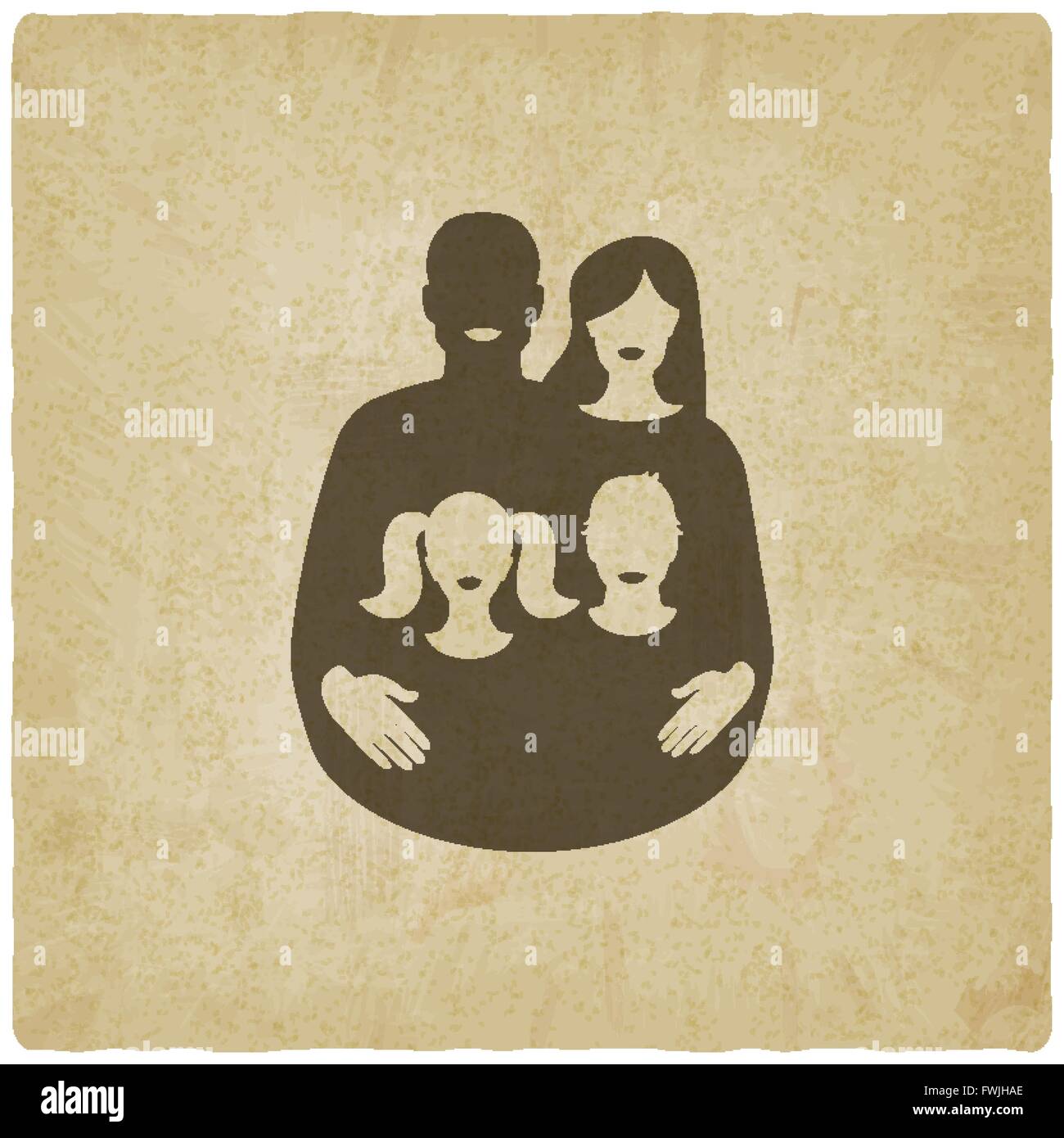 junge Familien-Konzept. Vater und Mutter mit Kindern auf alten Hintergrund. Vektor-Illustration - Eps 10 Stock Vektor