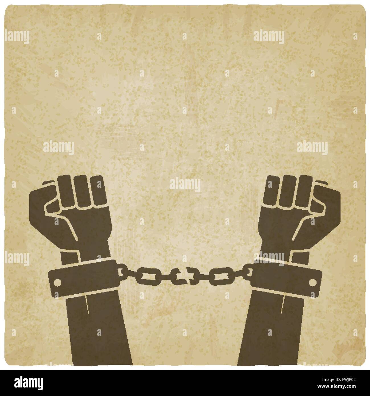 Hände, die Ketten gebrochen. Freiheit-Konzept alte Hintergrund. Vektor-Illustration - Eps 10 Stock Vektor