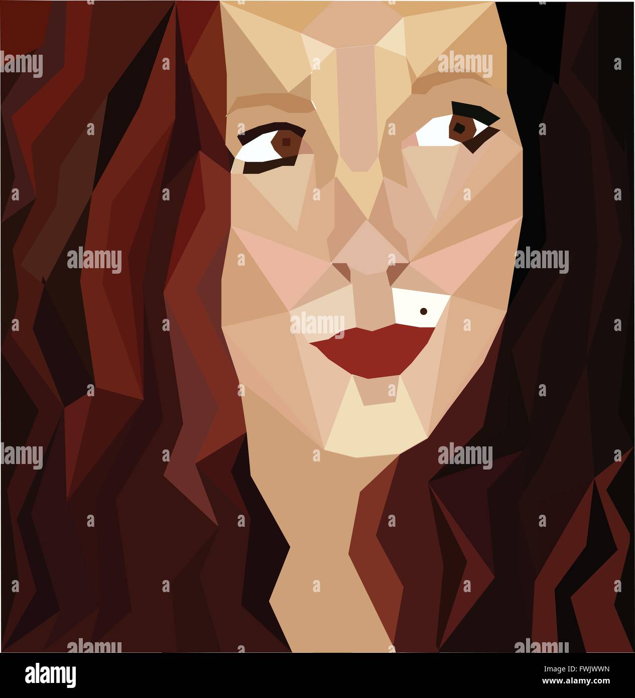 ein geometrisches Mosaik-Porträt einer Frau mit roten Lippen und Haare Stock Vektor
