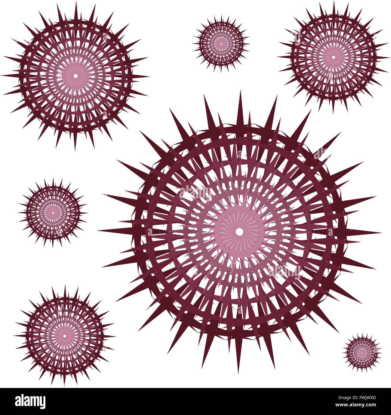 sieben dornigen Deko Bordeaux-Kugeln Stock Vektor