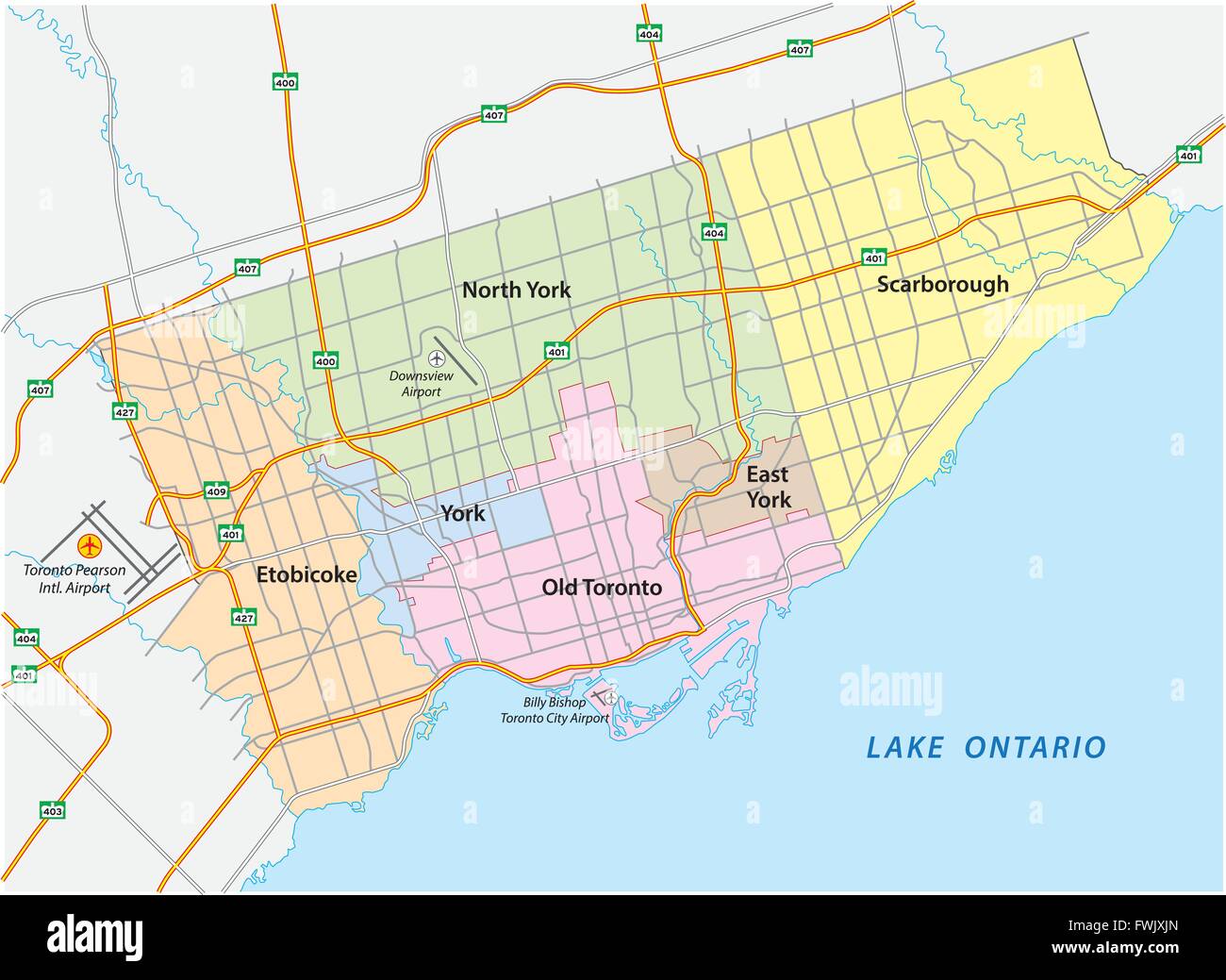 Toronto-Straße und Verwaltungskarte Stock Vektor