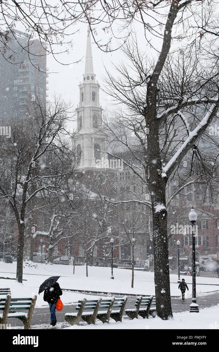 Schneefall, Boston Common, Boston, Massachusetts Stockfoto