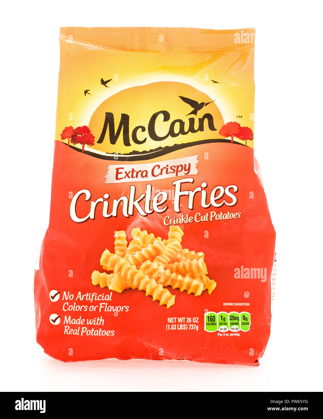 Winneconne, Wisconsin - 18. August 2015: Tasche von McCain extra knusprig  crinkle frites Stockfotografie - Alamy
