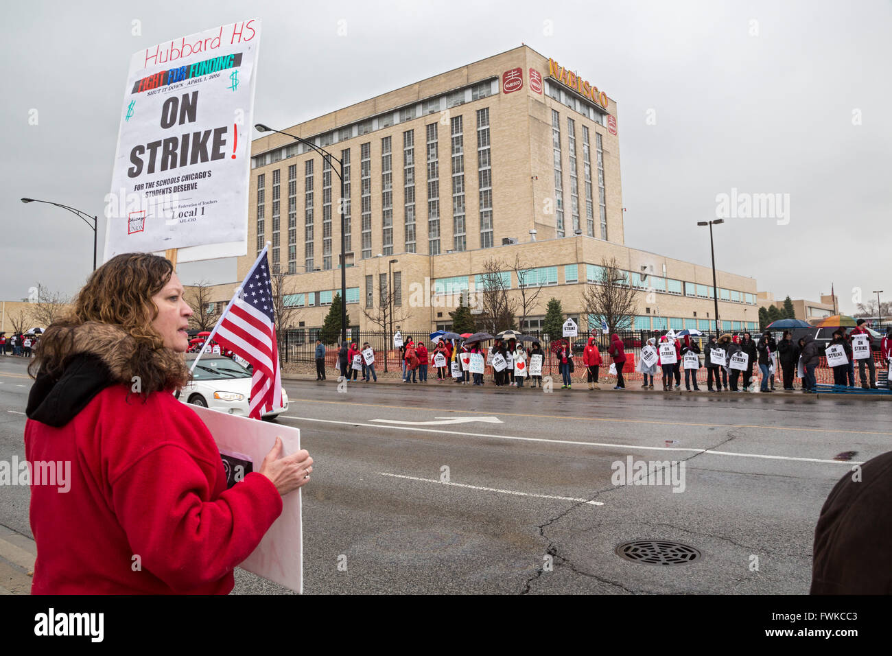 Chicago, Illinois - Streikende Chicago Lehrer trat Bäckerei Arbeiter protestieren Nabisco Umzug 600 Arbeitsplätze in Mexiko. Stockfoto