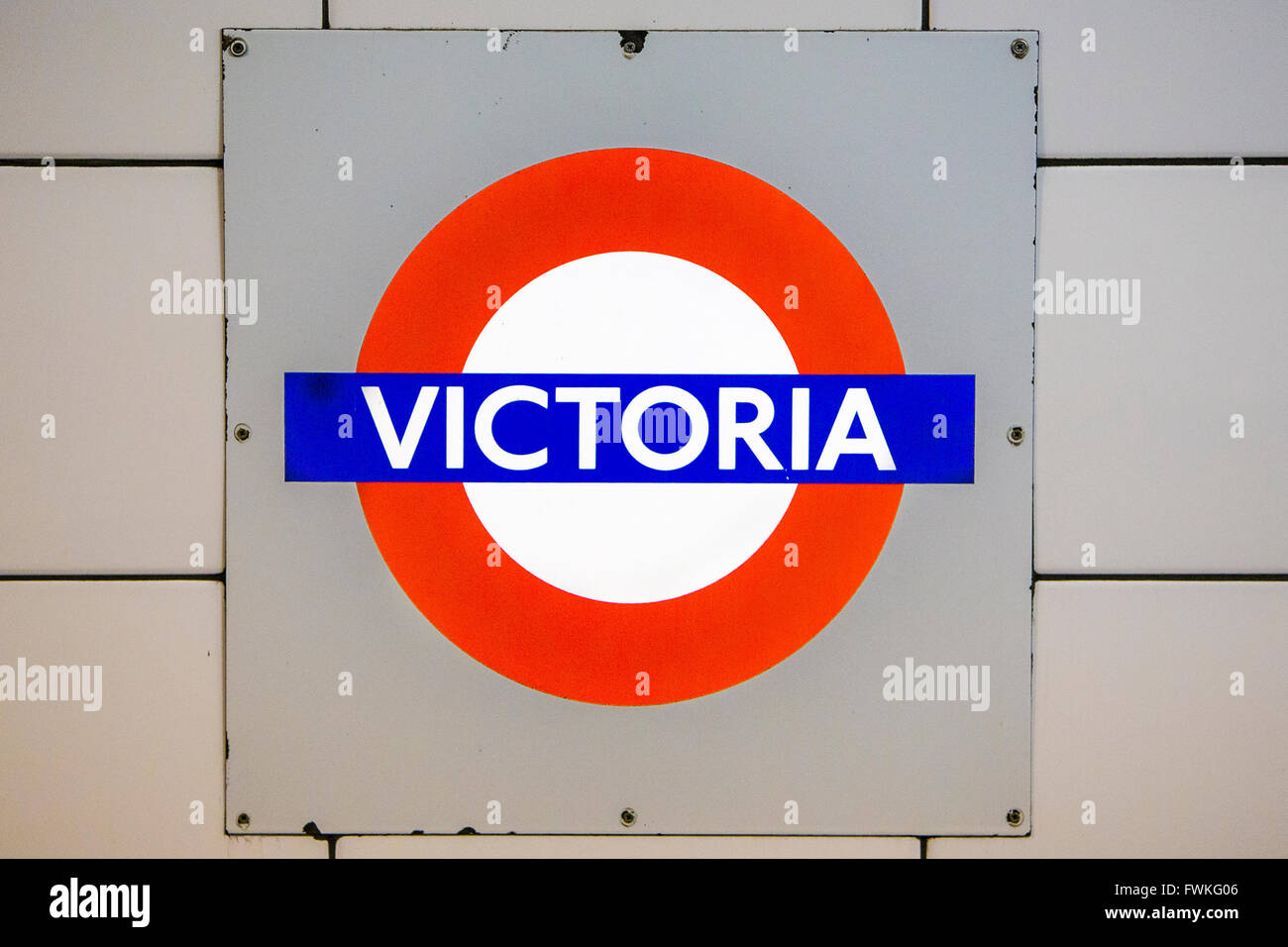 Londoner U-Bahn unterschreibt Rondelle, Victoria Stockfoto