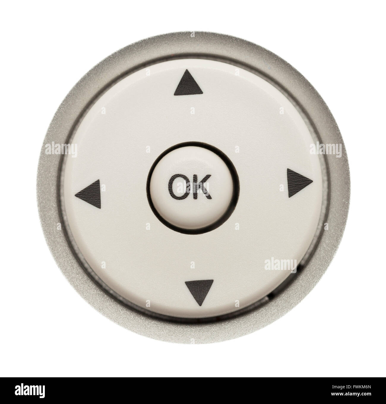 Großer runder Pfeil-Taste auf der Fernbedienung-Auswahl Isolated on White Background. Stockfoto